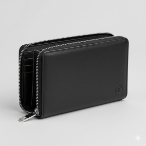 zanyacharms | black zip around continental wallet for women | zc embossed logo vegan leather clutch
