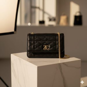 zanyacharms | 'nightfall quilt' black crossbody bag | gold chain strap & signature zc logo