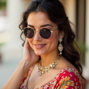 zanyacharms classic gold round sunglasses detachable evil eye charm chain